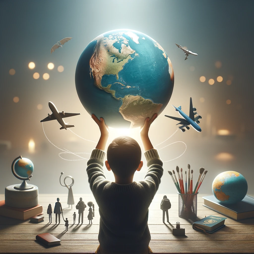 Illustration symbolique de l’ouverture au monde et de l’avenir éducatif offert par un séjour linguistique en immersion